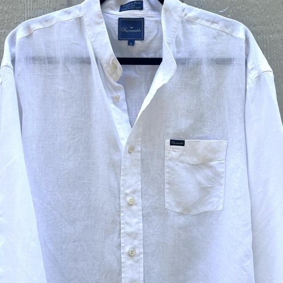 Faconnable band collar White linen Casual Shirt XL - Picture 3 of 8